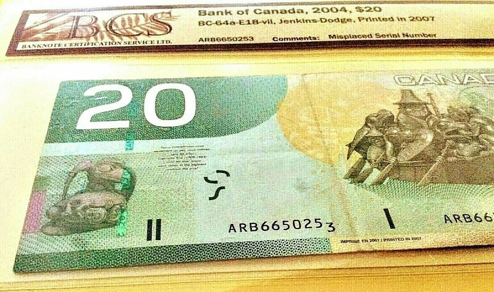 *EYECATCHING ERROR* MISPLACED S/N (DROPPED DIGIT) 2004 CANADA $20 BCS CERTIFIED