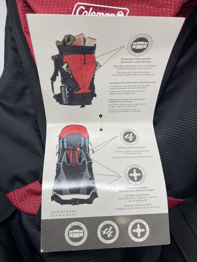 Coleman 20131028 Etesian Technical Backpack 45-Liter Red New