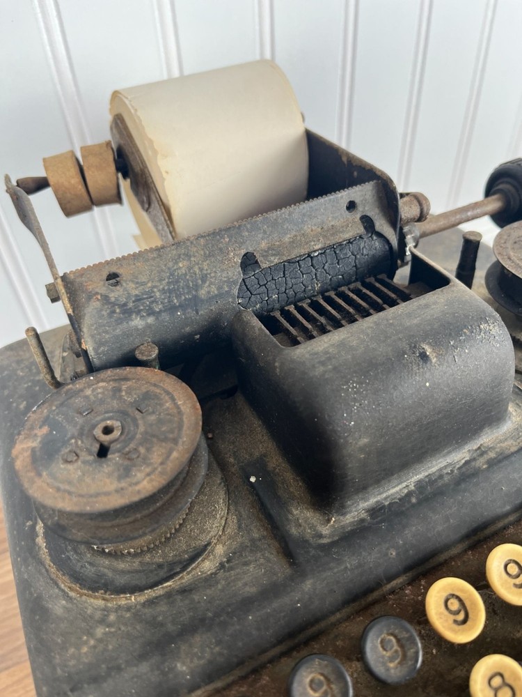 Burroughs 8 Column Adding Machine Antique Mechanical Calculator with Crank