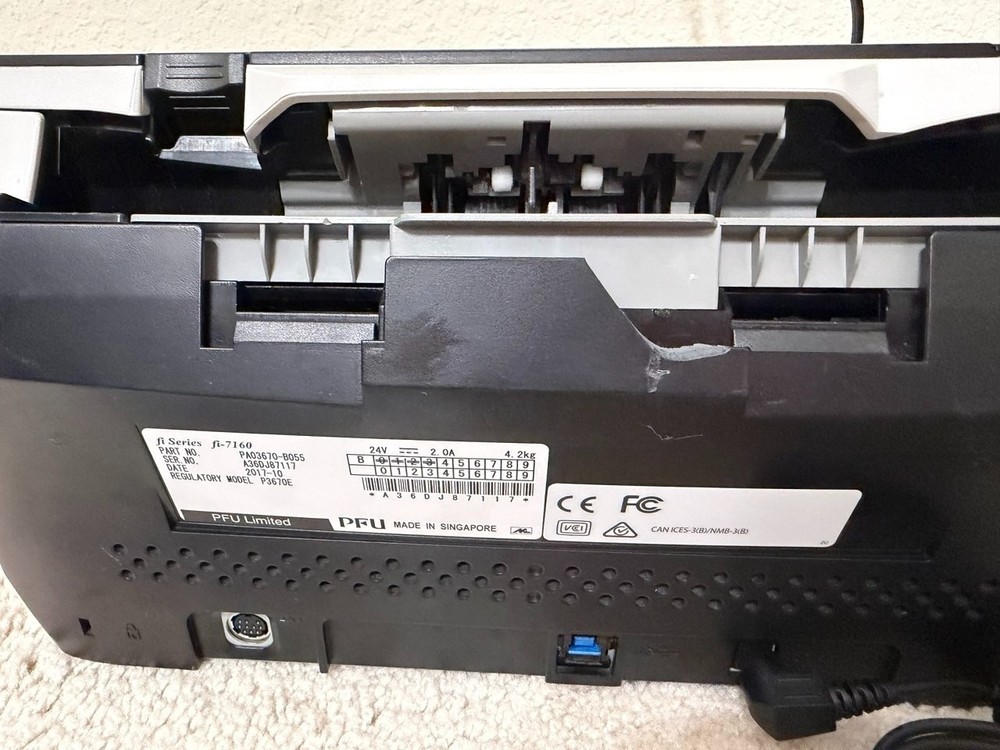 Fujitsu fi-7160 Duplex Scanner w/ USB, Power & Output Trays_