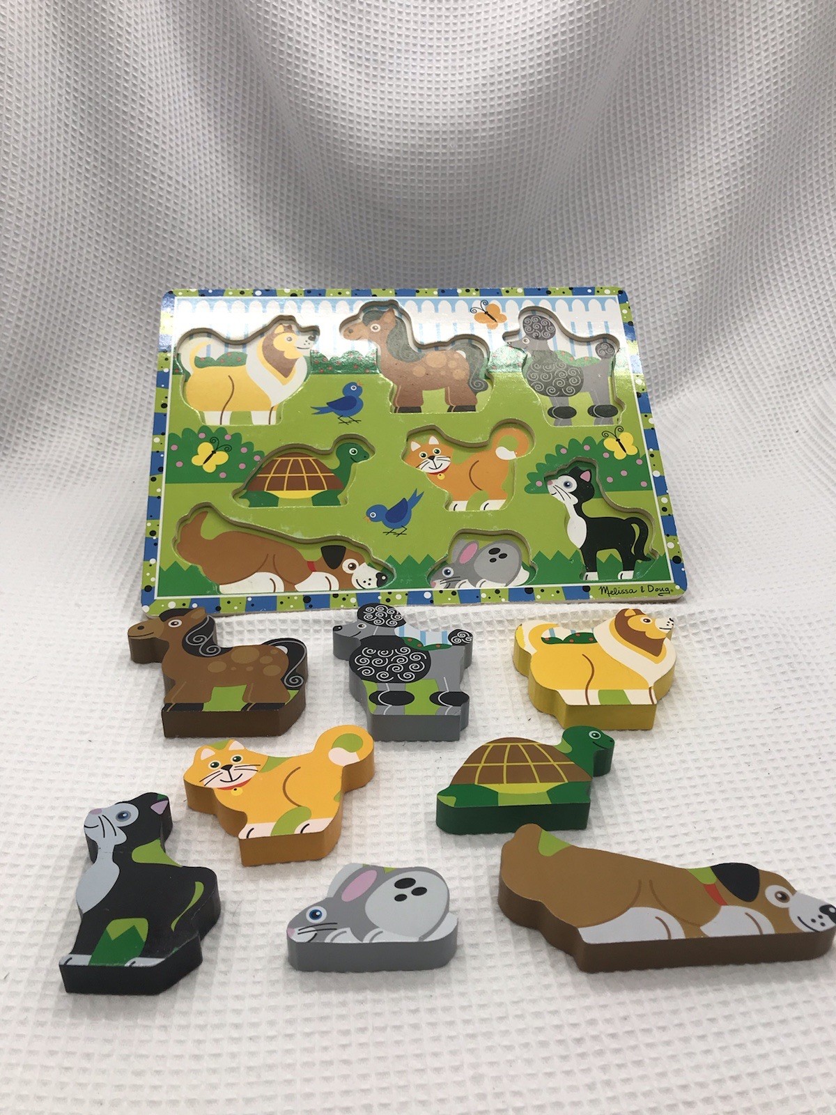 Wooden Chunky Peg Puzzle Lot 4 Melissa & Doug Zoo Farm Animals Pets Dinosaurs￼￼