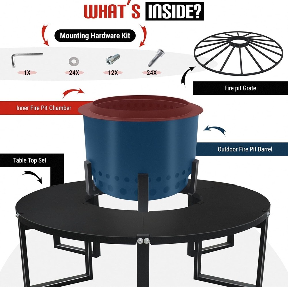 FEBTECH 21.6" Smokeless Firepit with Round Table Top for Outside Gatherings