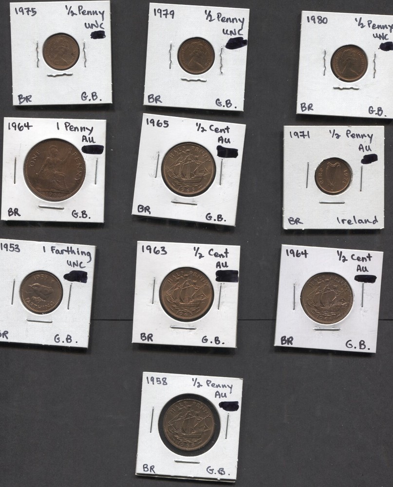 Great Britain Collection- 10 Different- AU+UNC Coins