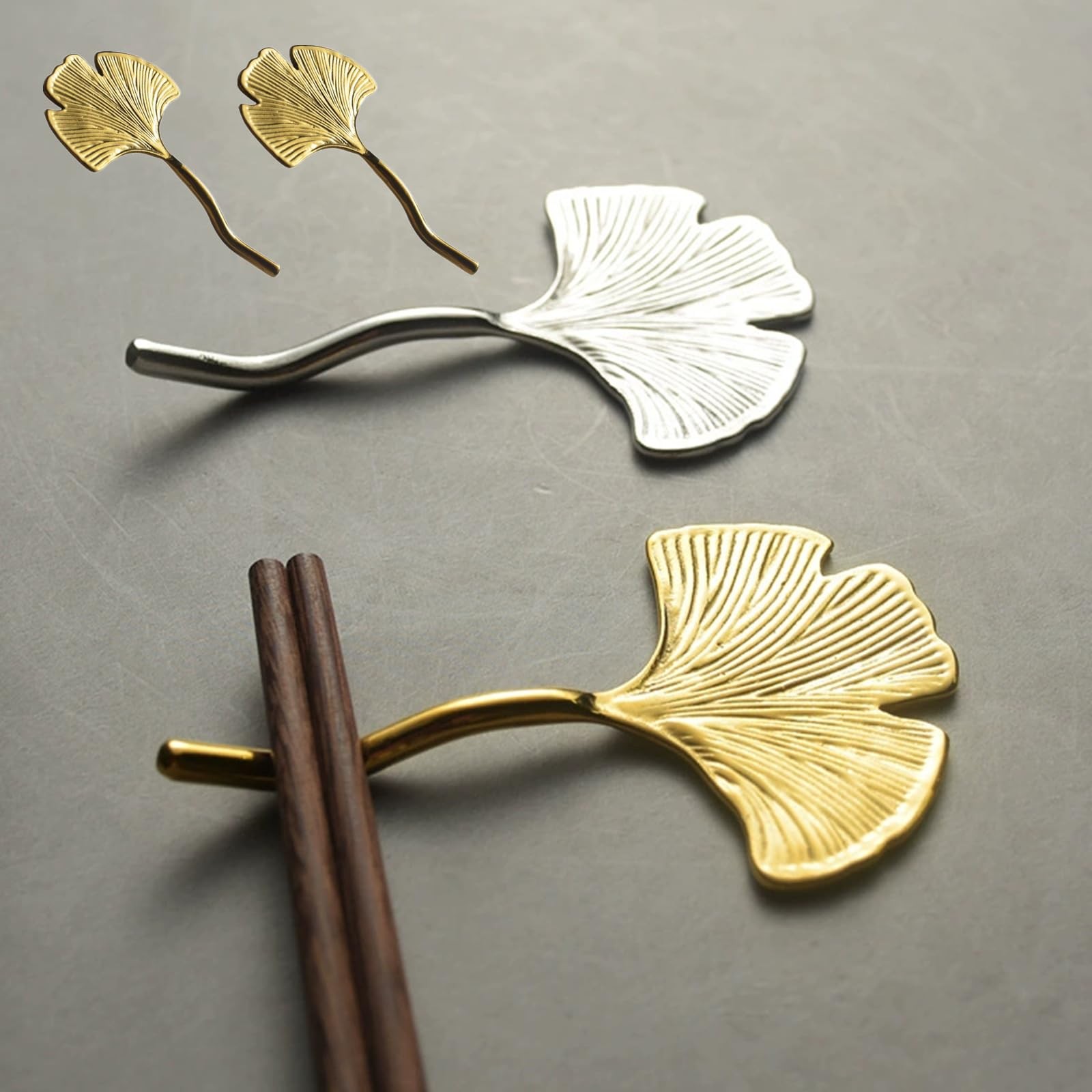 DKJEkdje Stainless Steel Chopstick Holder Leaf Spoon Rest Table Cutlery Gold