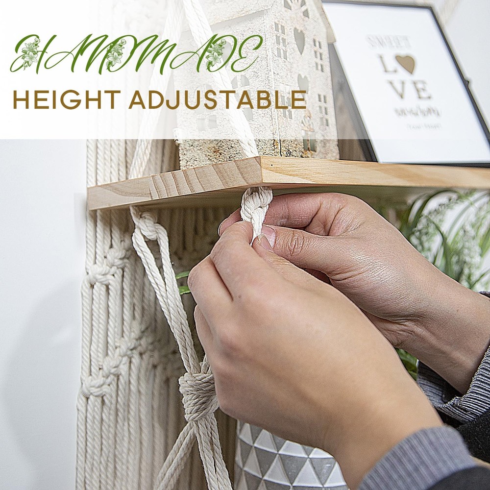 Macrame Wall Hanging Shelf- Macrame Shelves Handmade Decorative Floating Boho...