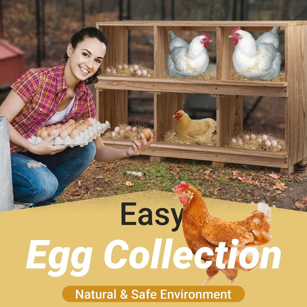 Nesting Boxes for Chickens 6 Compartment, Wall-Mounted Wooden Chicken Nesting...