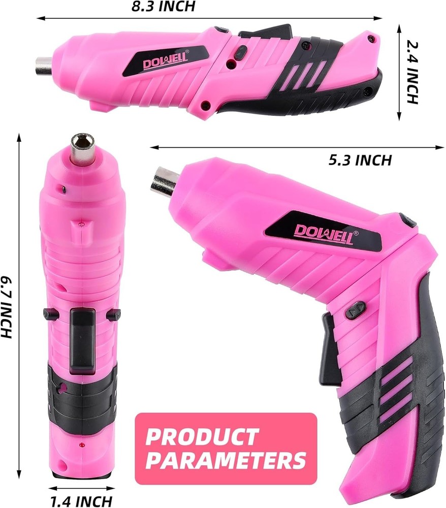 USB Rechargeable Pink Cordless Screwdriver with 28 Essential Bits - Perfect Gift