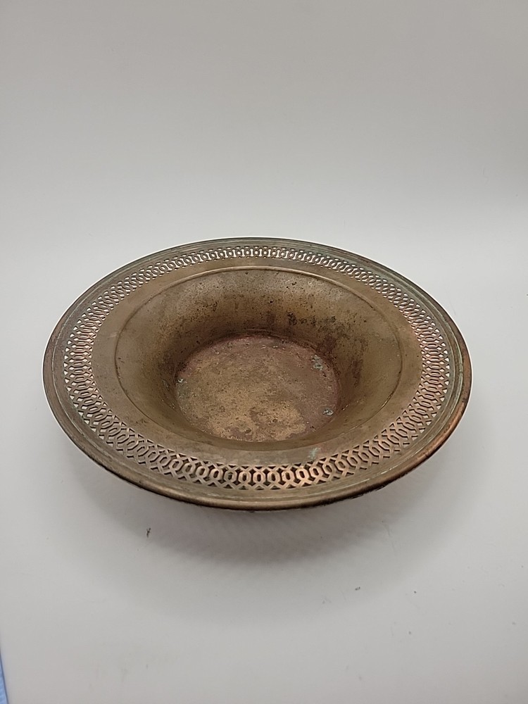 Antique Silver On Copper Trinket Dish Silver  Is Worn Off