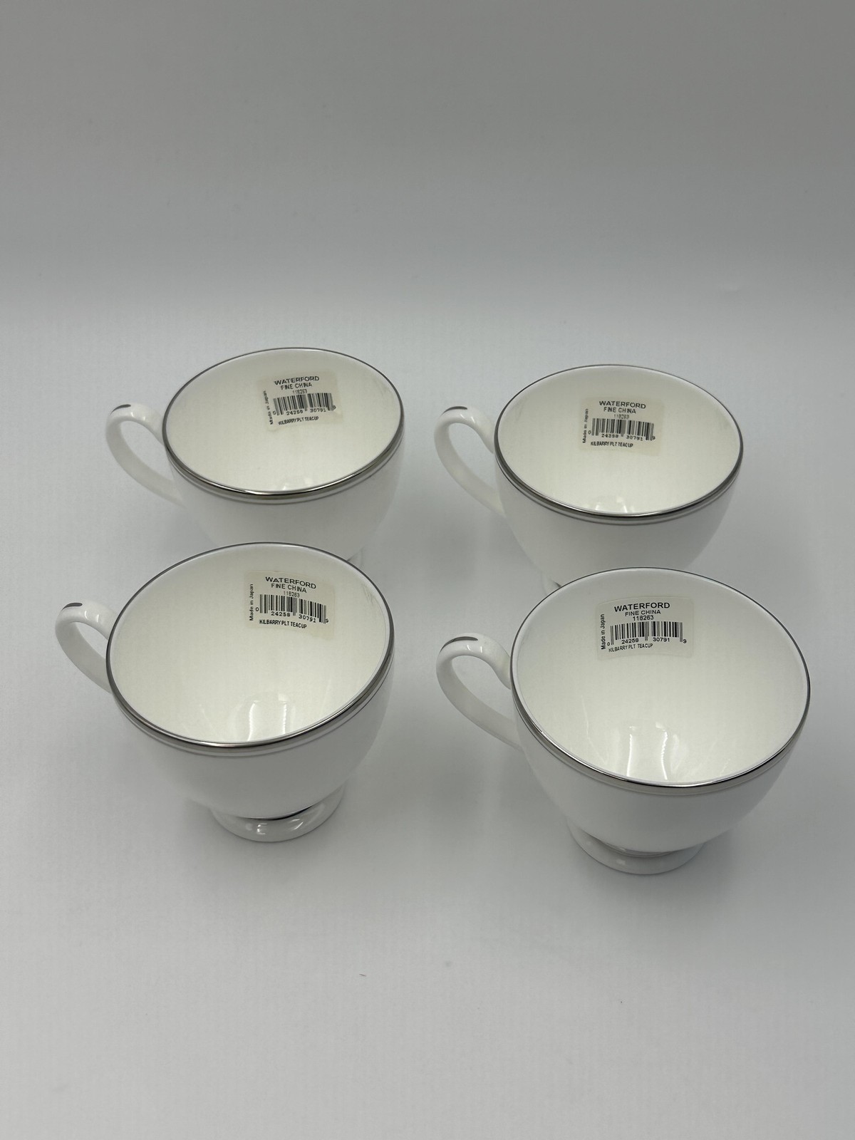 Waterford Kilbarry Platinum Fine China Coffee Cups & Saucers White Classic Set 4