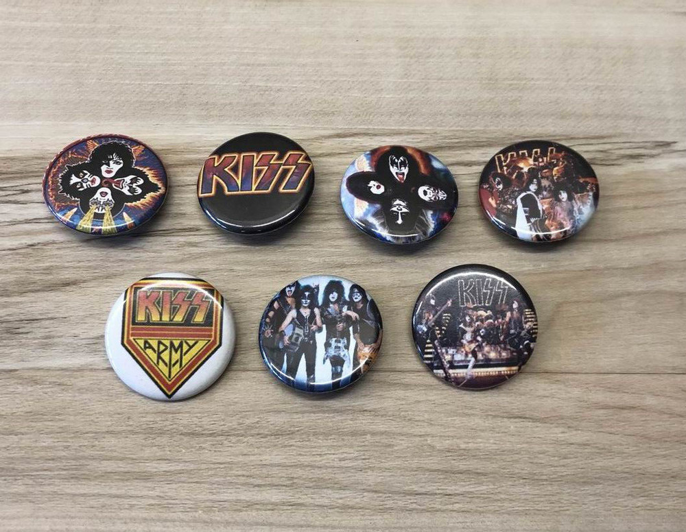 Lot Of 7 KISS Rock & Roll Collectors Buttons Pinbacks