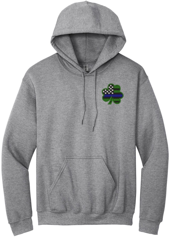 Blue Line Shamrock Pullover Hoodie Grey Embroidered