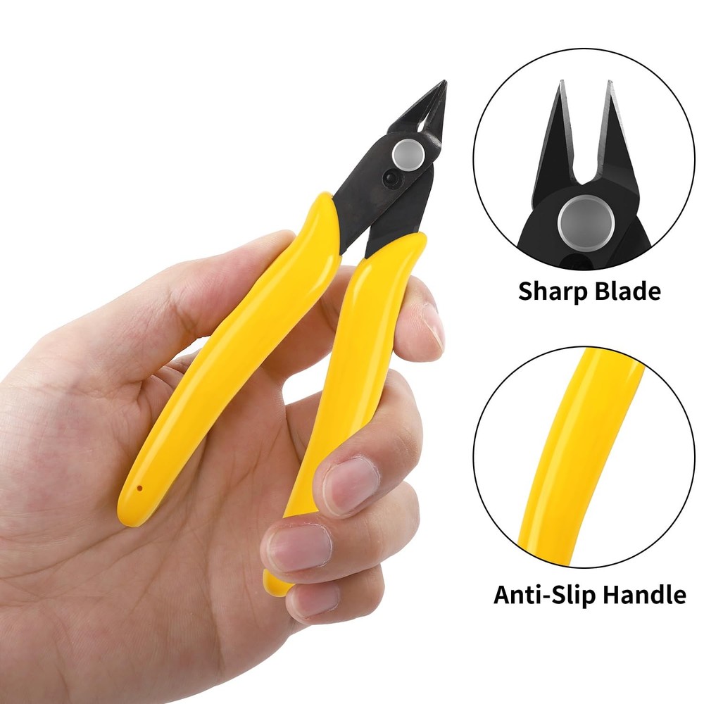 5pcs Micro Flush Cutters Internal Spring Diagonal Soft Copper Wire 5in Yellow