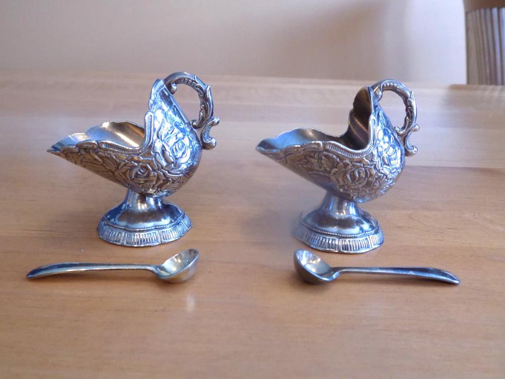 Sugar scuttle pair with spoons