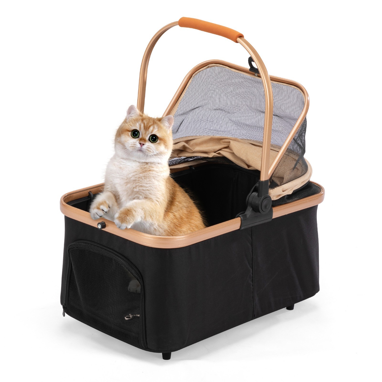 3-in-1 Foldable 4-Wheel Dog Pet Stroller Lightweight with Basket & Cup Holder