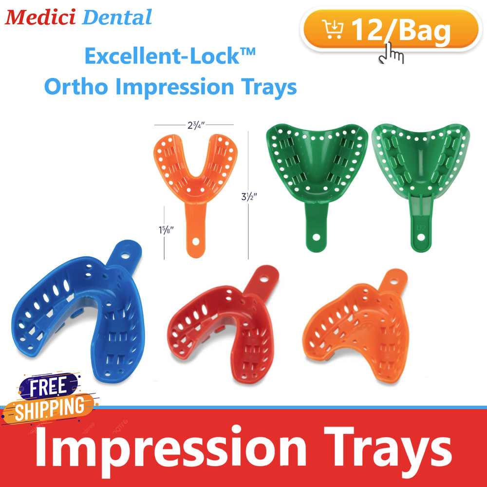 Dental Algilock Ortho Impression Trays Small, Medium, Large, Upper/Lower, 12/Bag