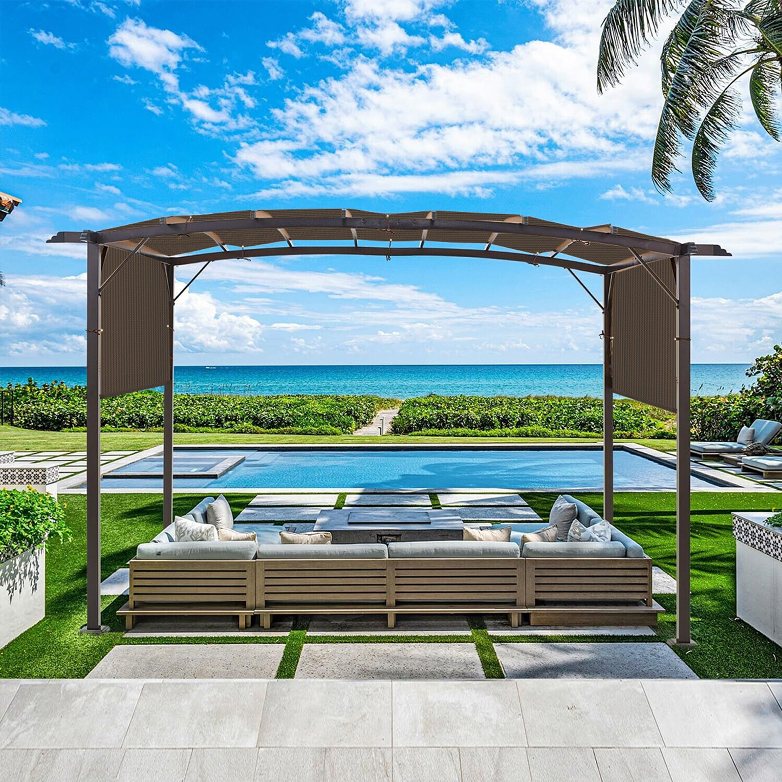 Breathable Pergola Replacement Cover Panel Canopy Shade Cover w/Rod Pocket Brown