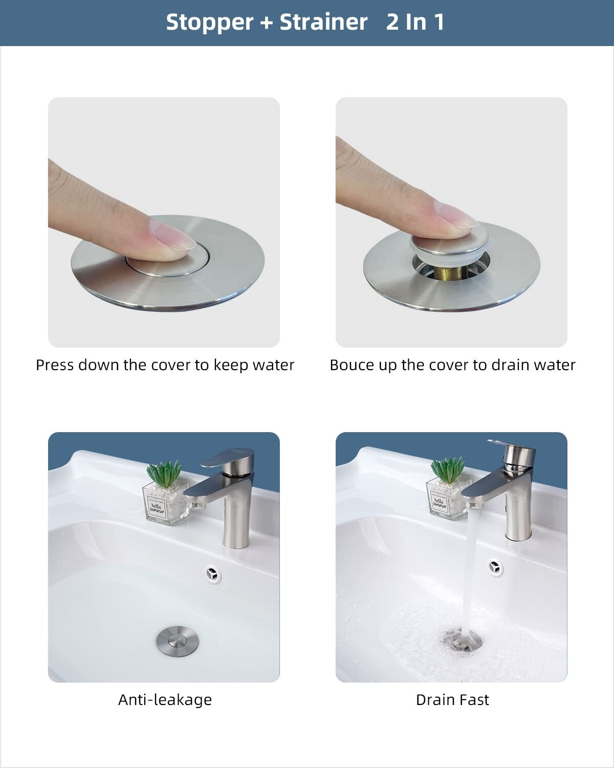 Upgraded All Metal Pop Up Sink Drain Stainer,Universal Bathroom Sink Stopper