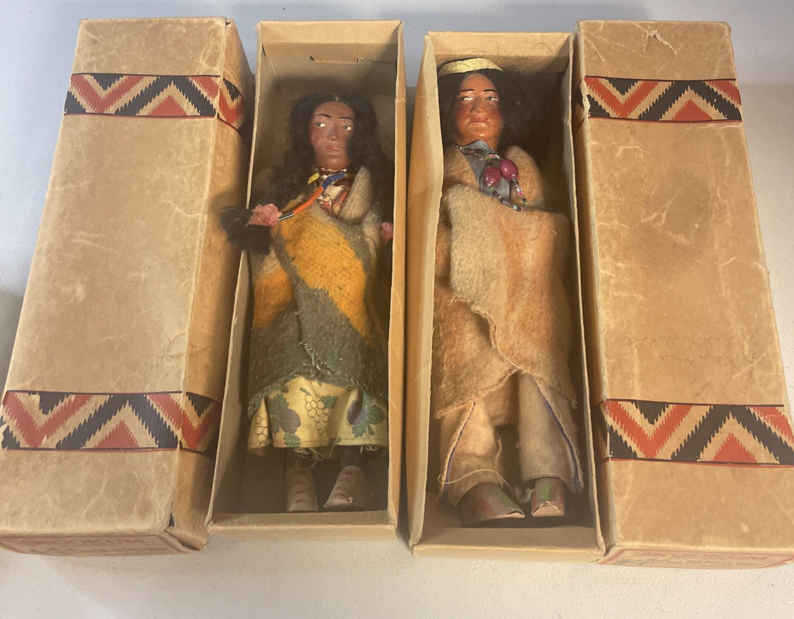 Vintage Skookum Bully Good Native American Indian Dolls w/Boxes