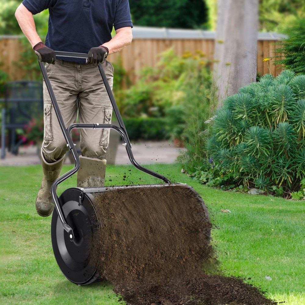 24" Peat Moss Spreader Compost Spreader w/ Upgrade Side Latches & U-shape Handle