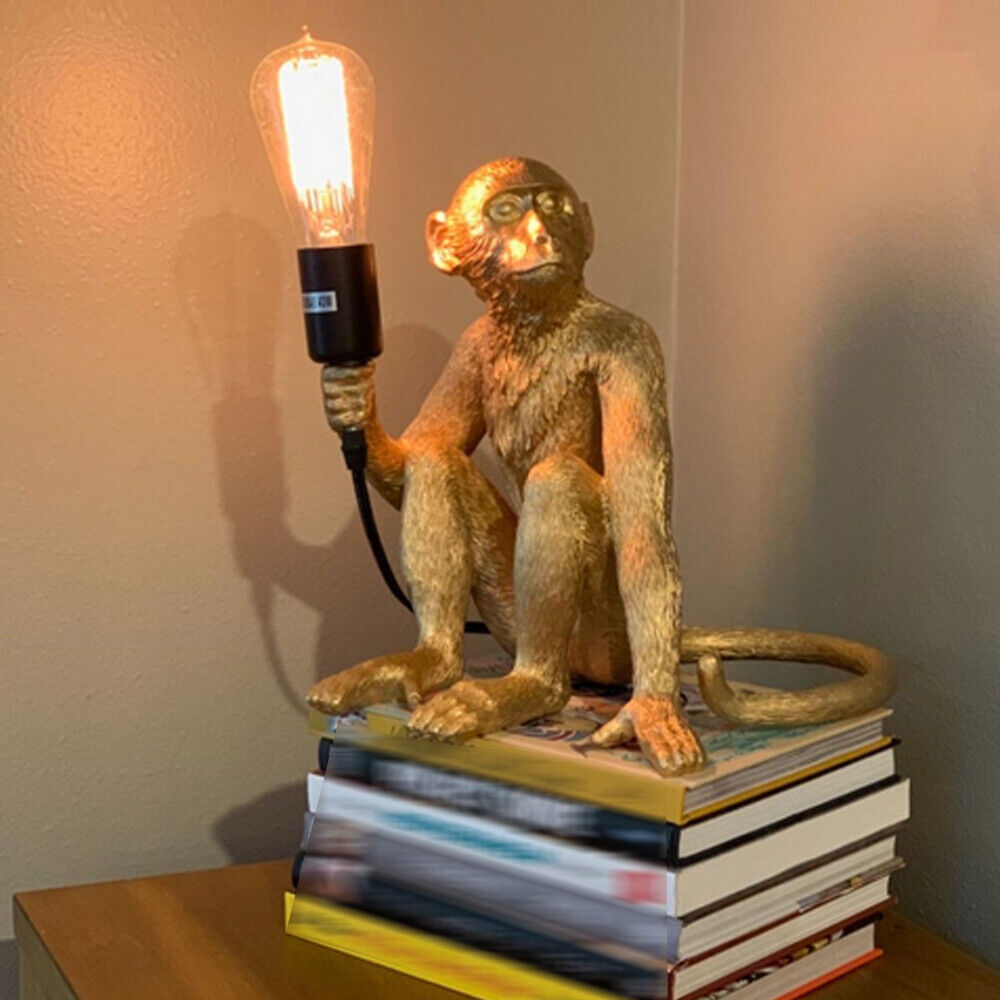 Modern Vertical Table Light Desk Lamp Resin Sitting Monkey Sculpture Lighting