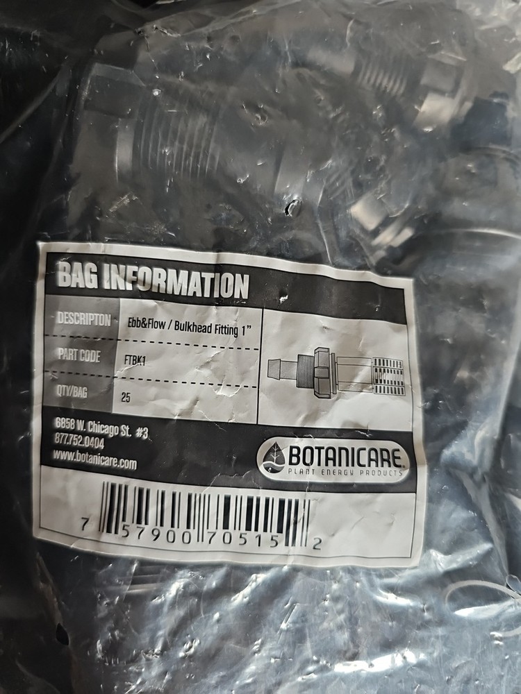 (25 Pack) New Botanicare Bulkhead Fitting 1" FTBK1 Ebb&Flow Botanicare