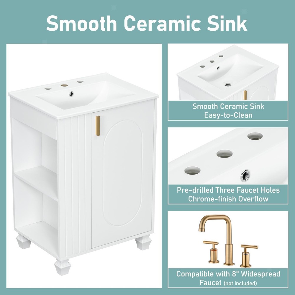 Modern 24'' Bathroom Vanity with Sink, Solid Wood Frame, Soft Closing Door,