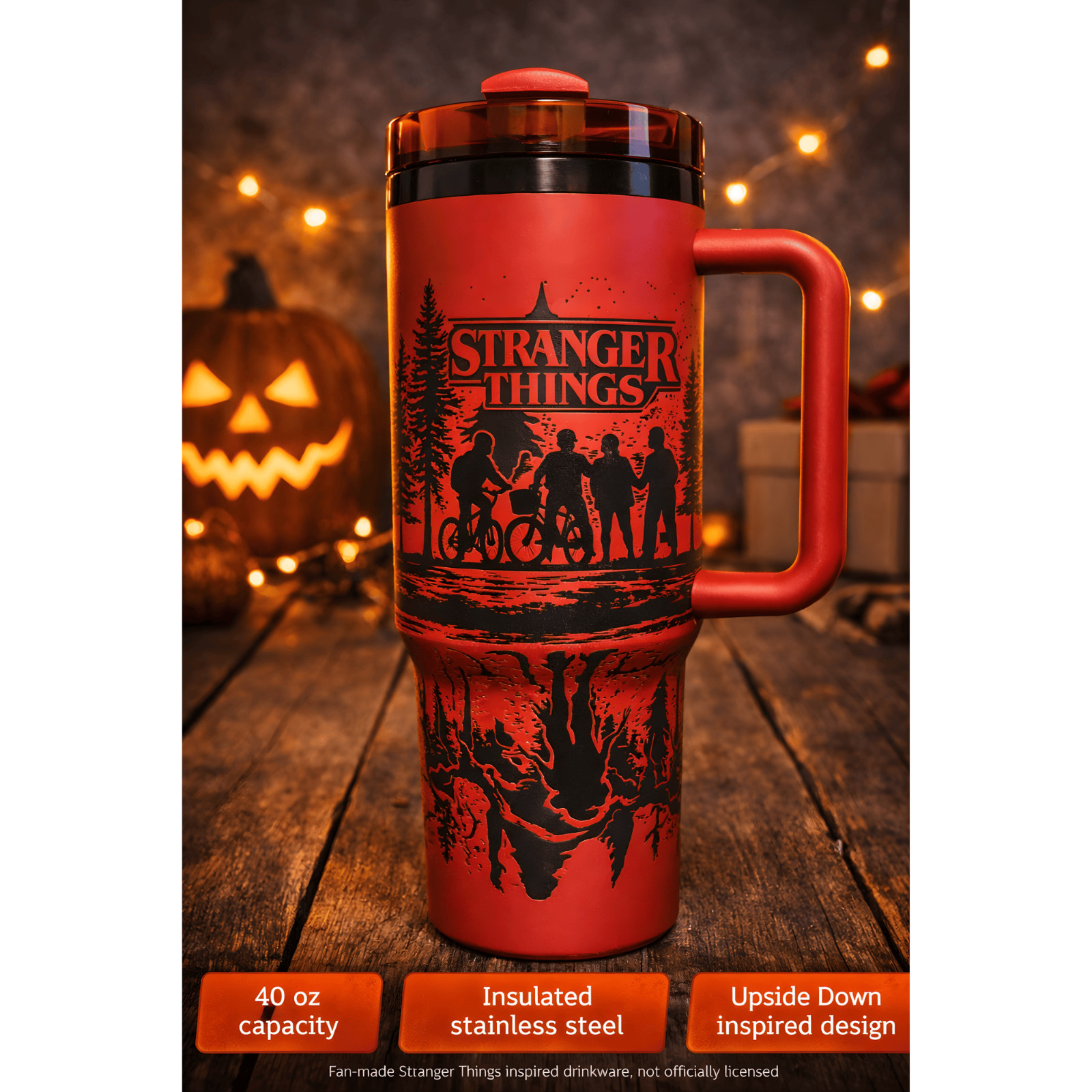 Stranger Things Inspired 40 oz Tumbler | Red & Black