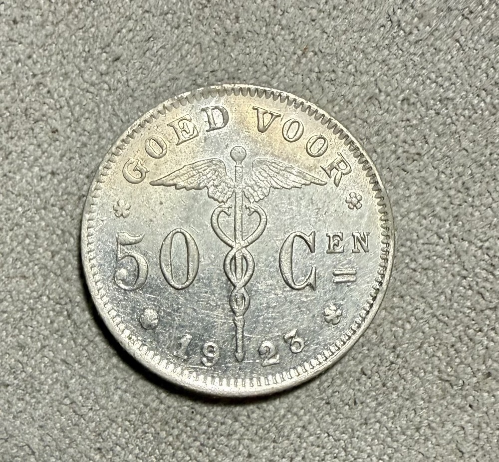 1923 Belgium 50 Centimes Coin