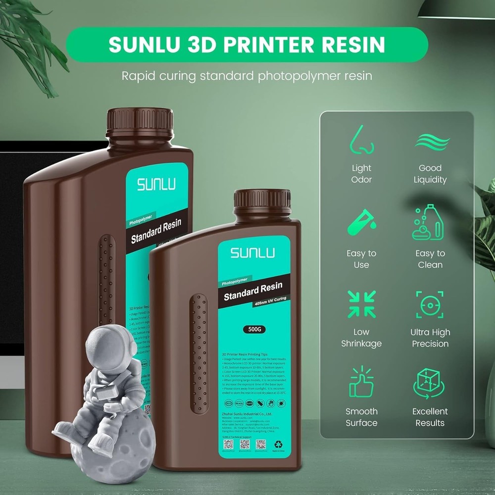 1kg Fast Curing 3D Printer Resin - Low Shrinkage, High Precision Grey Liquid