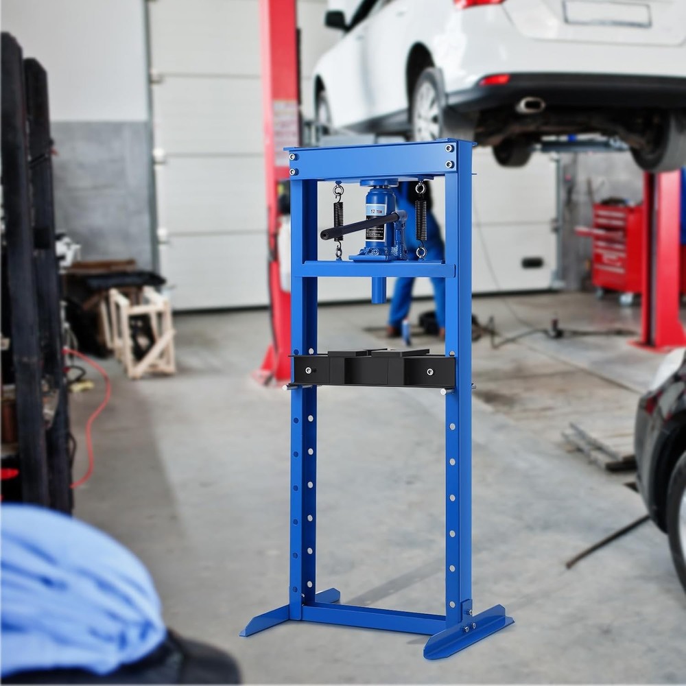 12T Hydraulic Press,H-Frame Press w Adjustable Table for u-Joints & Bending Blue