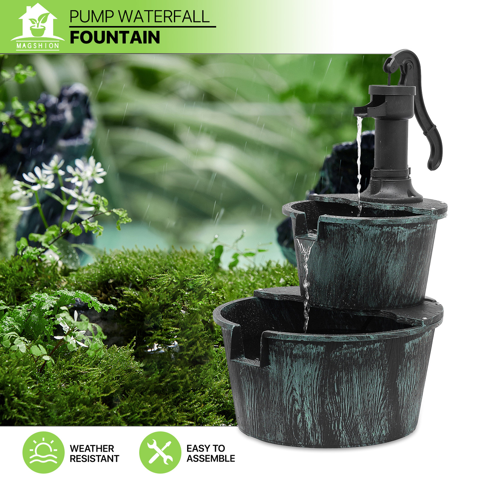 2 Tiers Bird Bath Pedestal Fountain 27"Waterfall Outdoor Garden Patio Home Décor