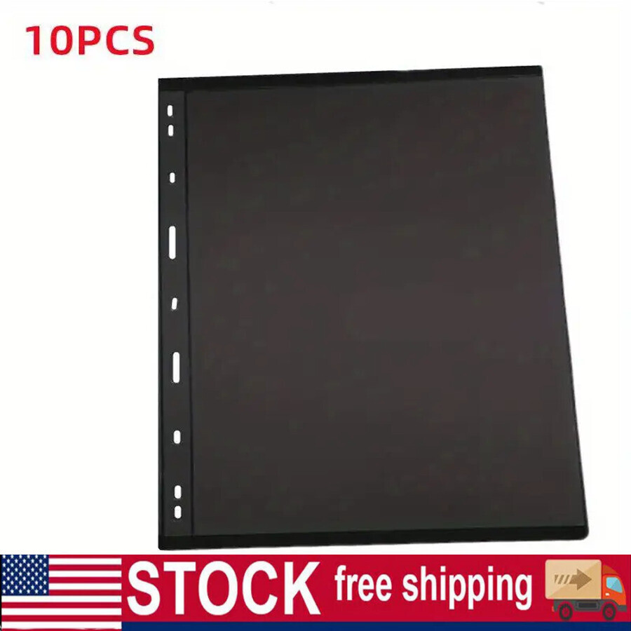 (1 Strip) 10 Sheet of Stamp Stock Pages w 9 Binder Holes - Black & Double Sided