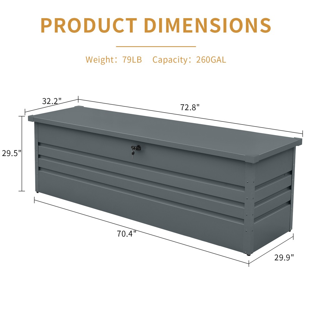 260gal Outdoor Deck Box Waterproof W Lockable Storage Containers
