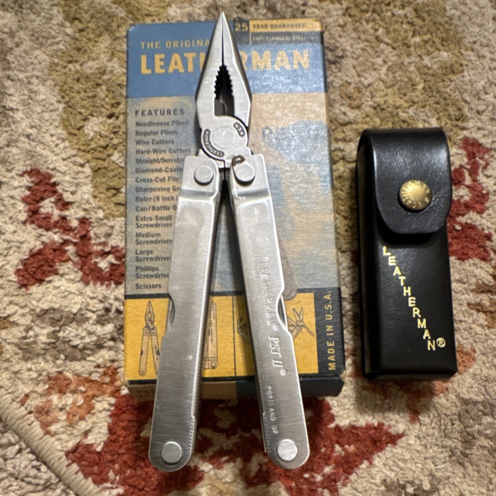 Leatherman PST II Multi-Tool Needlenose Pliers Sheath Silver Knife