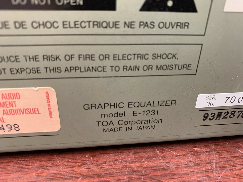 TOA E-1231 1000 Series Graphic Equalizer