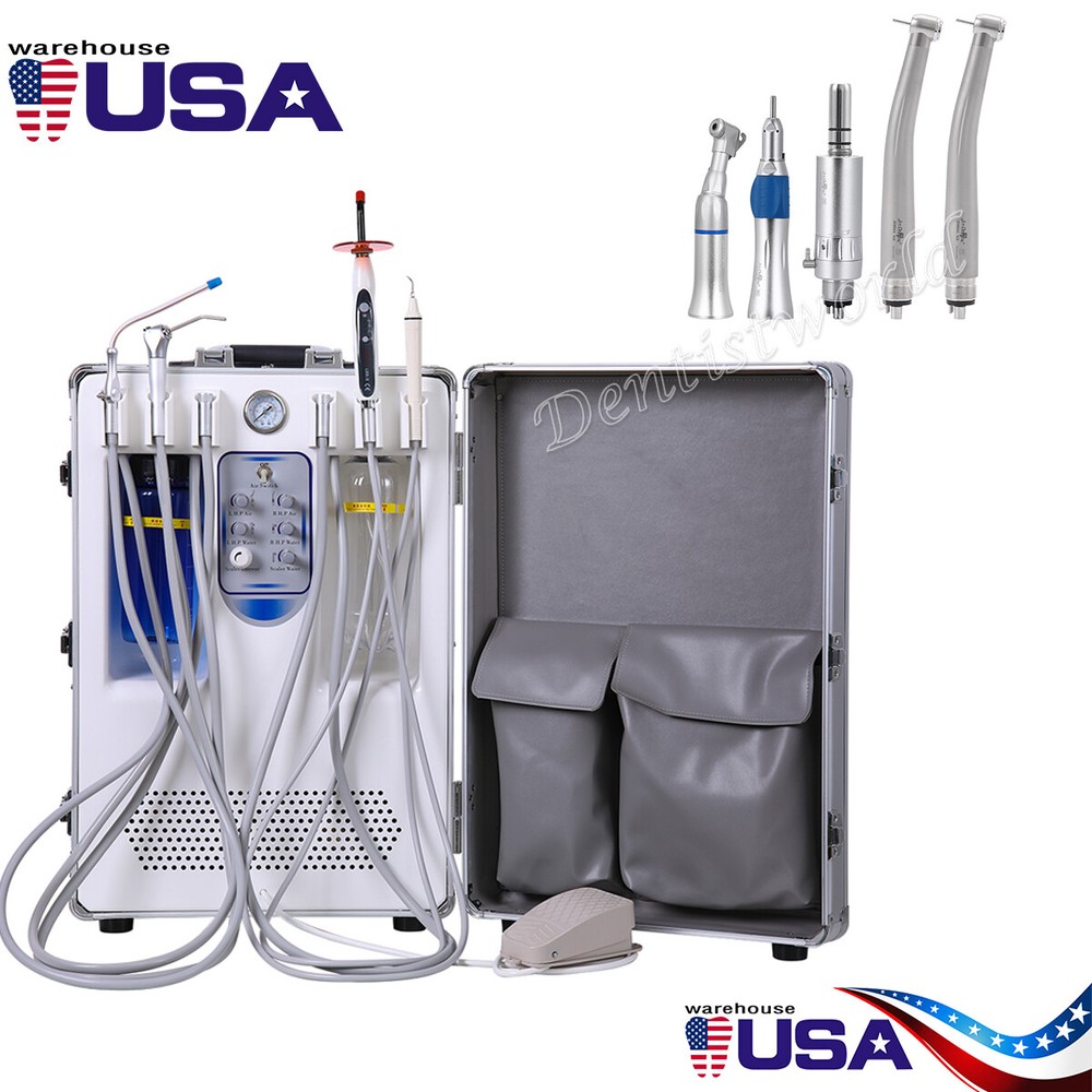 Portable Dental Delivery Unit Compressor+Scaler+Curing Light +LED Handpiece Kit