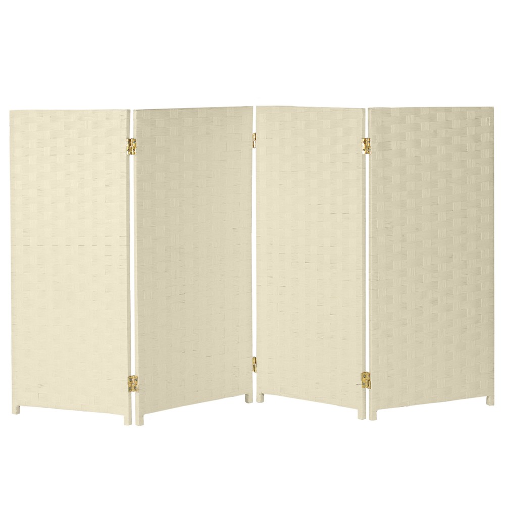 3 ft. Short Woven Fiber Folding Screen - 4 Panel - Cream
