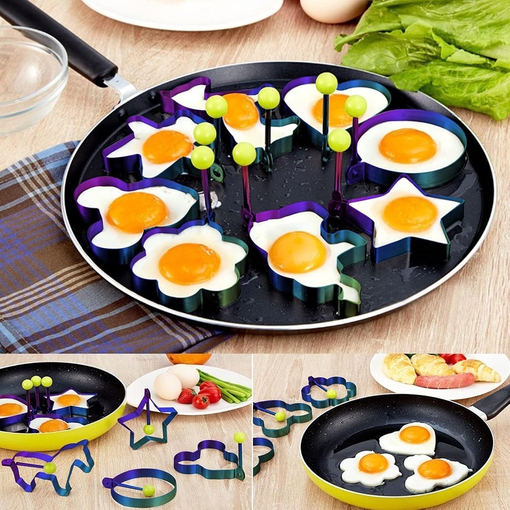 Rainbow Stainless Steel Egg Ring Set 8pcs Nonstick Pancake Maker Cooking