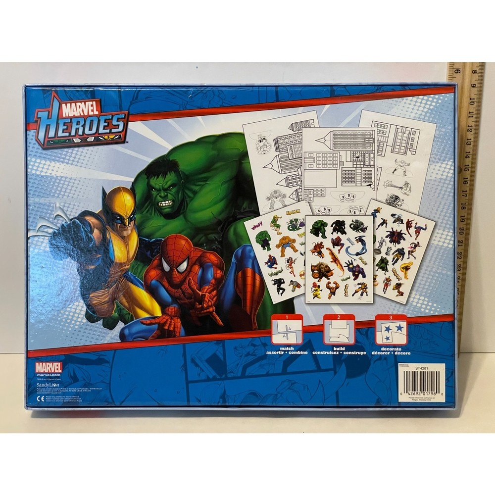 Marvel Heroes 3D Sticker Kit Build and Decirate Open Box Extra Sticker Sheet