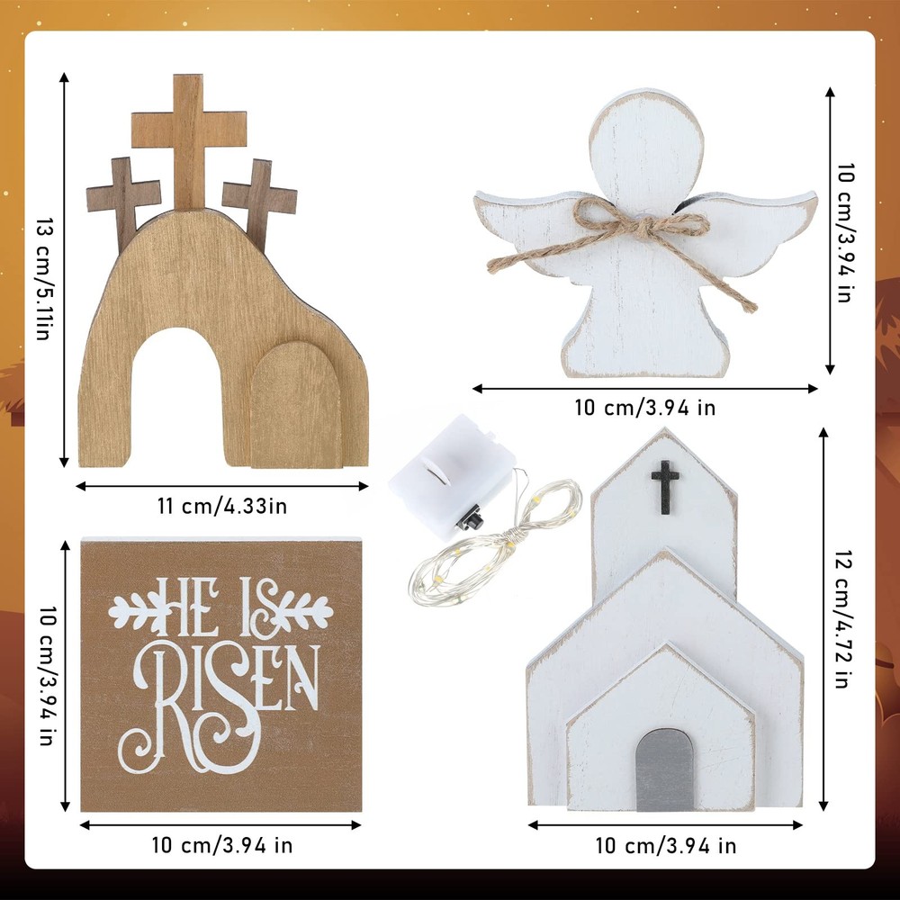 Glenmal 4 Pcs Easter Tiered Tray Decor He is Risen Religious Brown, White