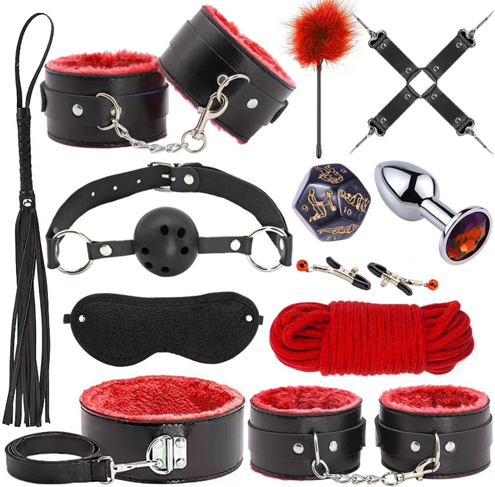 12Piece Beginner Bondage Kit for Couples  Adjustable Plush Restraints, Soft C...