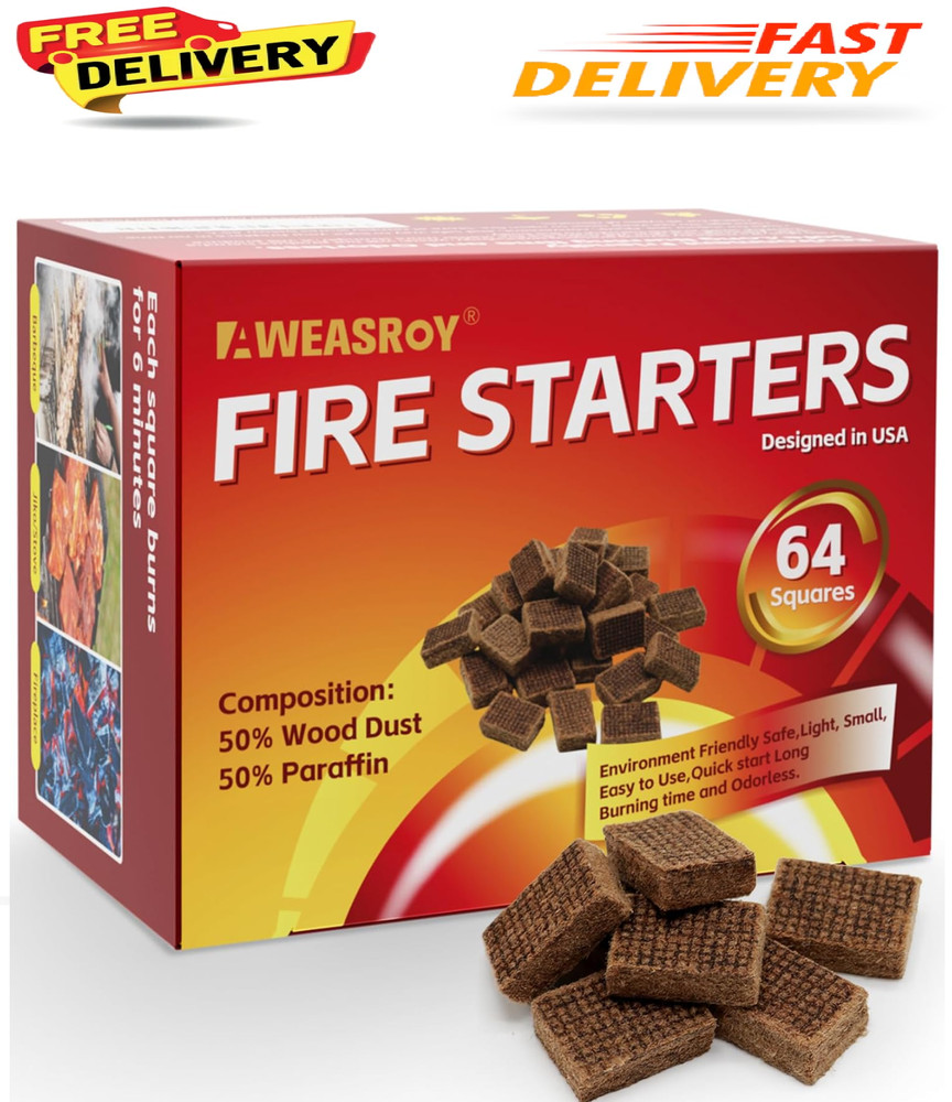 Fire Starter Squares 64 - Fire Starters for Fireplace,Chimney,BBQ Grill,Camping