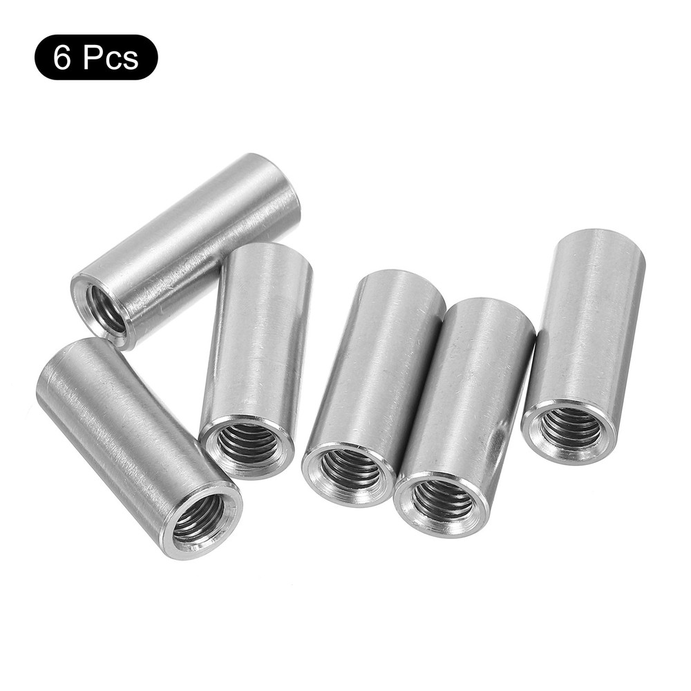 6Pcs Round Connector Nuts, M8x30x12mm Coupling Nut Sleeve Rod Bar Stud Nut
