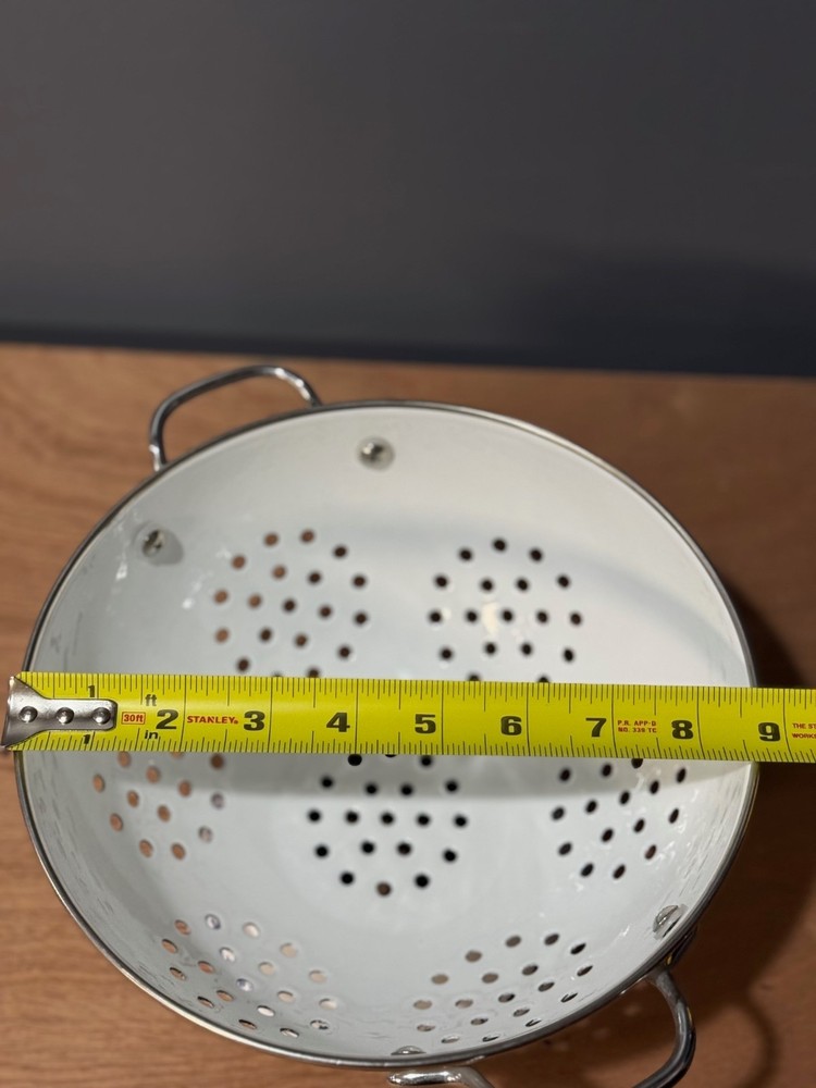 Vintage Blue Willow Enamel Colander 8 3/4" Diameter Chrome Handles