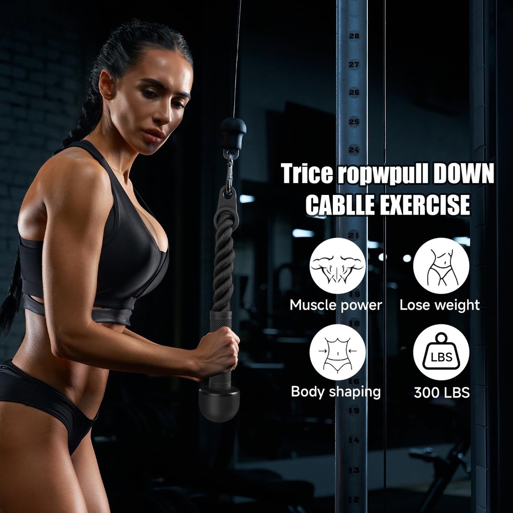 QIANGZEHU Tricep Rope Cable Attachment for Gym Pull-Down Black