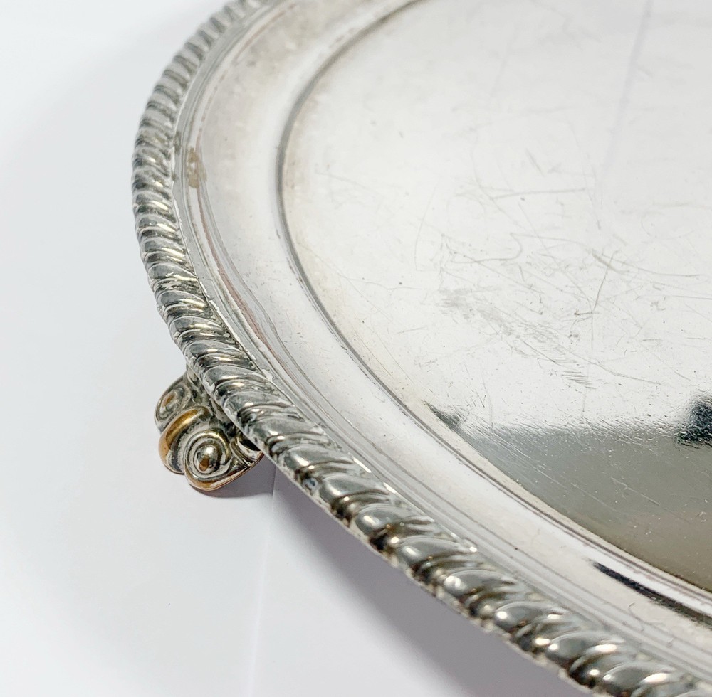 Small Antique Silver Plated Salver/Tray With Engraved Heraldic Crest