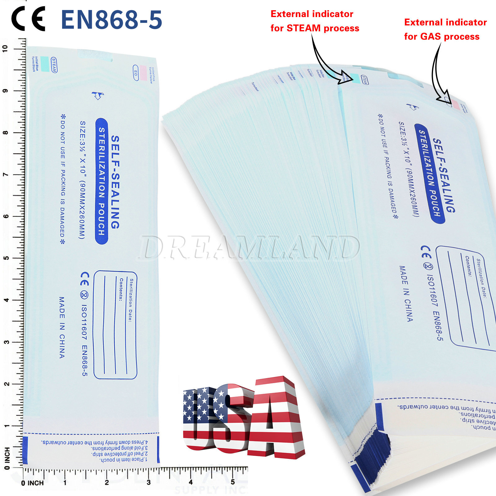 200PCS Self Seal Pouch Sterilization Bag Pouches Dental Medical 3.5" x 10"