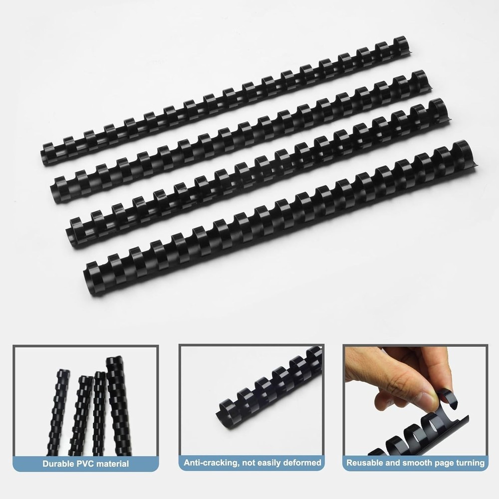 Multi-Size Pack of 40 Black Binding Combs for Letter Size - Durability Assured