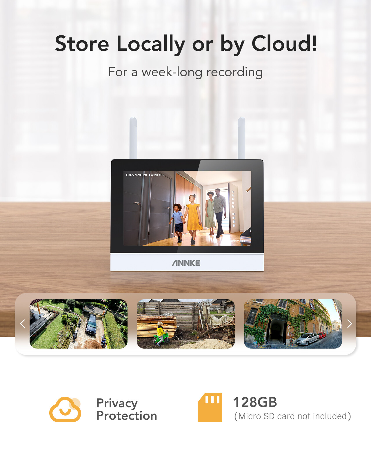 ANNKE Wireless 4CH NVR 7" Monitor 3MP Audio Security Camera System Two-Way Audio