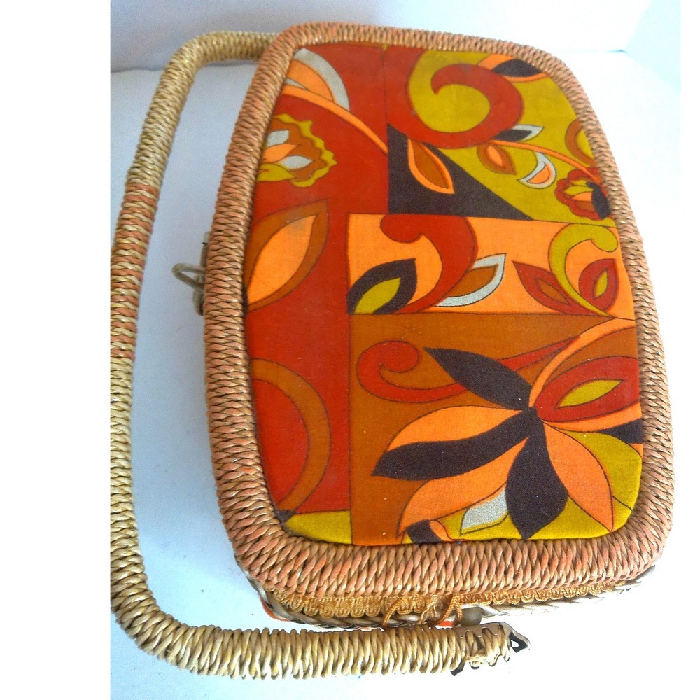 Vintage Sewing Storage Basket Retro Mod Psychedelic Pattern READ